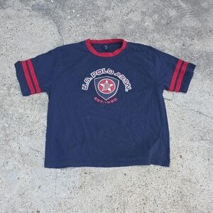 U.S. Polo Assn. Navy Blue Cotton T-shirt Sporty Striped Sleeves Size 2XL